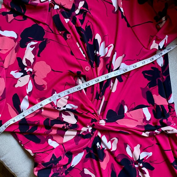 Liz Claiborne Midi Shirt Dress 14 L front knot detail NWOT - Picture 9 of 9